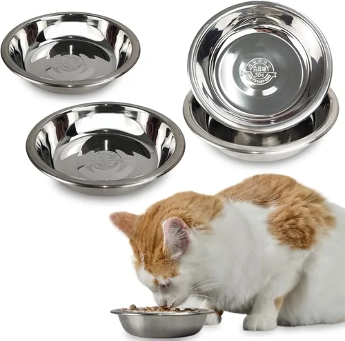 4 cuencos de acero inoxidable para gatos, cuencos de comida poco profundos para gatos de 5.5 pulgadas, plato pequeño de metal para mascotas para