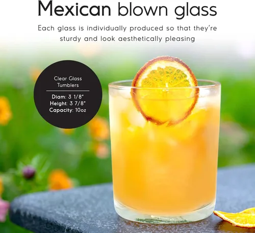 Miniatura 2 de Clear Blown - Juego de 6 vasos de 10 onzas, cristalería mexicana hecha a mano, vidrio reciclado, sin plomo ni toxinas (mezclador)