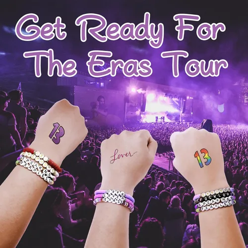 Miniatura 5 de SEICHYGO 11 pulseras inspiradas en Taylor para Swiftie Outfit Jewelry 1989 Fearless Folklore Speak Now Red Evermore con 5 piezas 13 TS y 3 tatuajes
