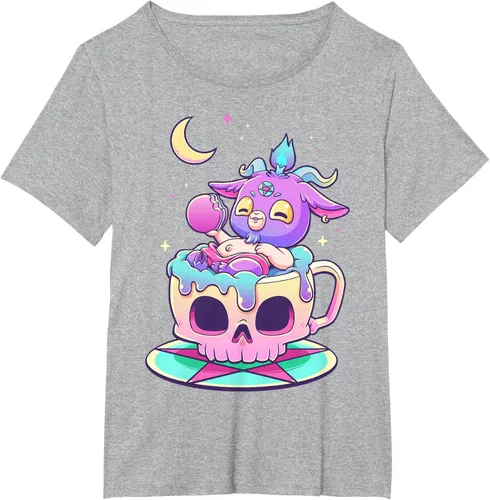 Miniatura 96 de Kawaii Pastel Goth Cute espeluznante Pentáculo Baphomet - Camiseta de cabra, Negro
