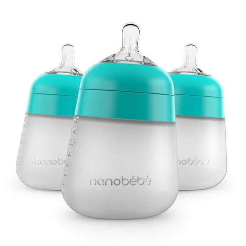 Miniatura 14 de Nanobebe - Biberón de silicona flexible, anticólicos, sensación natural, pezón que no se derrumba, base estable sin puntas, fácil de limpiar
