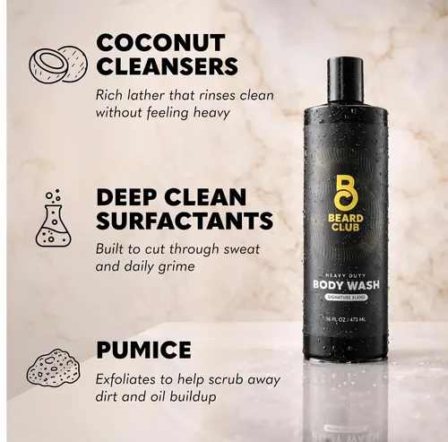 Miniatura 8 de The Beard Club Gel de ducha resistente para hombre con limpieza exfoliante, espuma rica y aroma característico, gel de baño para hombre