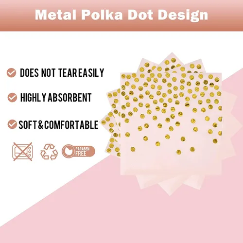 Miniatura 6 de Platos de Papel Rosa y Dorado - Paquete de 50 - 25 * 7 pulgadas Platos de Papel y 25 * 6.5 pulgadas Servilletas, Platos y Servilletas Rosa Dorado