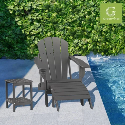 Miniatura 3 de GREENVINES Adirondack-Ottoman Plástico HDPE Reposapiés para exteriores Todo tipo de clima Reposapiés Taburete para pies Gris