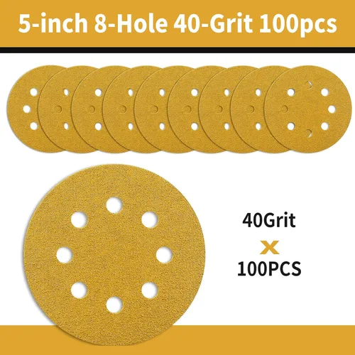 Miniatura 2 de 100 discos de lija de 5 pulgadas con gancho y bucle, papel de lija de grano 40 para carpintería o automoción, papel de lija de órbita aleatoria