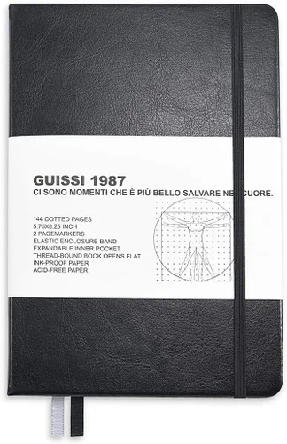 Miniatura 11 de Guissi Cuaderno clásico de cuadrícula de puntos, tapa dura A5, papel grueso sin ácidos de 2.82 oz/m², con bolsillo interior fino, piel sintética