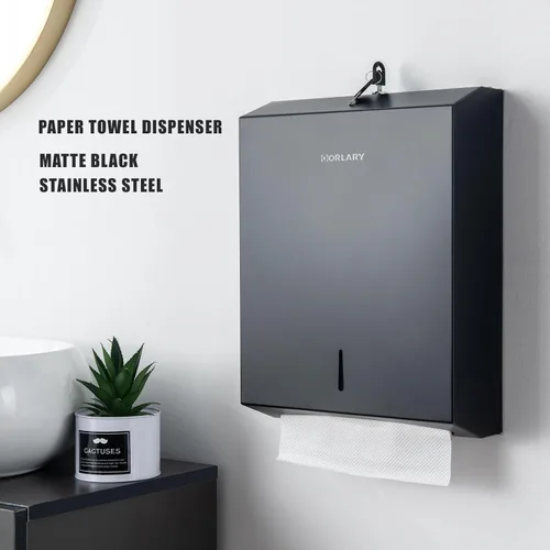Miniatura 5 de Dispensador de toallas de papel para montaje en pared comercial, pliegue en C, multipliegue, triple pliegue, dispensador de toallas de mano sin Negro