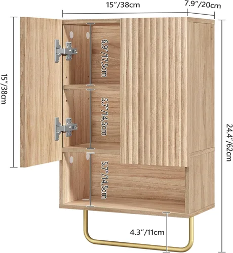 Miniatura 2 de MAHANCRIS Armario de pared para baño, botiquín montado en la pared con toallero y estante ajustable, gabinete de almacenamiento para ahorrar espacio