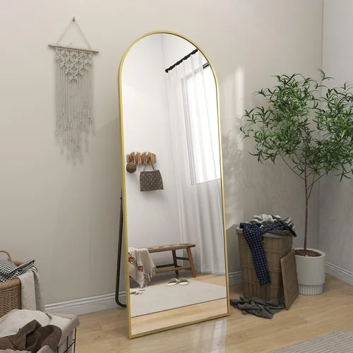 Miniatura 5 de BEAUTYPEAK Espejo de cuerpo completo de 64"x21", espejo de piso de cuerpo completo con arco, espejos de pared para colgar o apoyar con parte Dorado