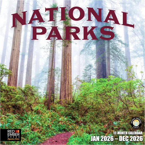 RED EMBER Signature - Calendario de pared 2026 de Parques Nacionales de 12 meses | 12 x 24 pulgadas abierto | Papel grueso y resistente | Regalo de
