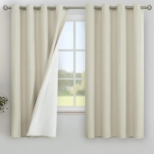 Miniatura 36 de YoungsTex - Cortinas de lino beige 100% opacas para dormitorio de 63 pulgadas de largo, cortinas cortas con aislamiento térmico y ojales