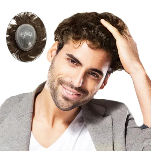 Miniatura 17 de Toupee - Piezas de cabello humano para hombre, 0.005 in, duradero, de polietileno, para hombres, sistema de cabello, unidades de repuesto