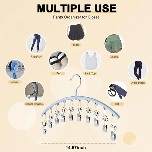 Miniatura 4 de Volnamal Organizador de leggings para armario, colgador de metal para pantalones de yoga con revestimiento de goma, paquete de 4 con 10 clips