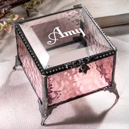 Miniatura 5 de Joyero personalizado grabado decorativo, vitral, recuerdo de vitrales, caja J Devlin 903 EB217-1 (rosa)