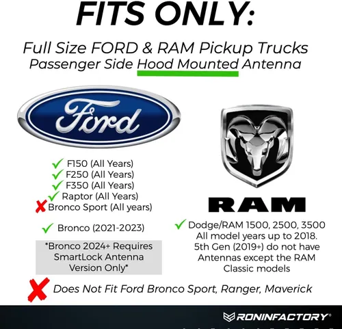 Miniatura 2 de RONIN FACTORY Antena de camión para Ford F150 F250 F350 Super Duty Raptor Bronco (21-23) Lightning Dodge RAM 1500 Accesorios - Antirrobo - Seguro