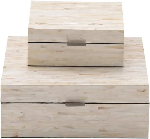 Miniatura 26 de Deco 79 Caja decorativa geométrica hecha a mano con concha de madreperla, mosaico de puntos, caja de almacenamiento para recuerdos, con acentos Crema