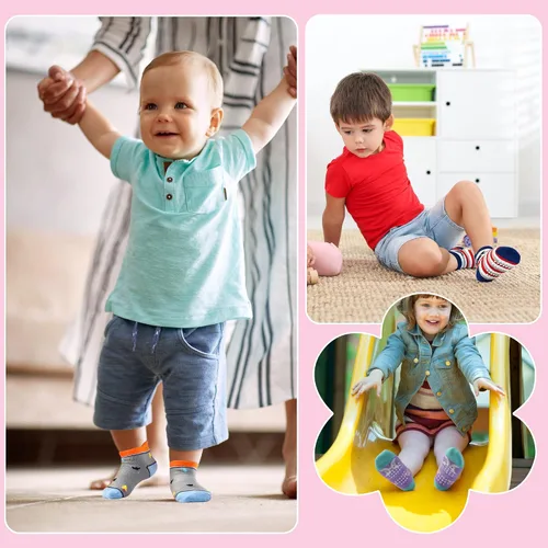 Miniatura 4 de ELUTONG Calcetines antideslizantes para niños pequeños con agarres, 12 pares para niños de 1 a 7 años, para niños y niñas