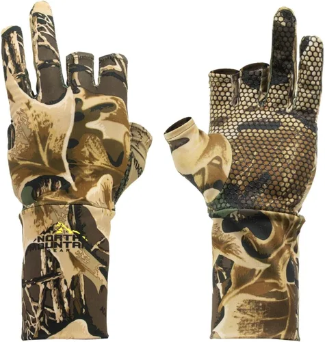 Miniatura 9 de North Mountain Gear Guantes de caza de camuflaje para hombre, sin dedos, forro de guante ligero Mossy Oak Bottomland