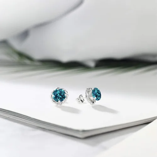Miniatura 161 de Gem Stone King Aretes de plata de ley 925 de 0.236 in con piedra natal redonda para mujer