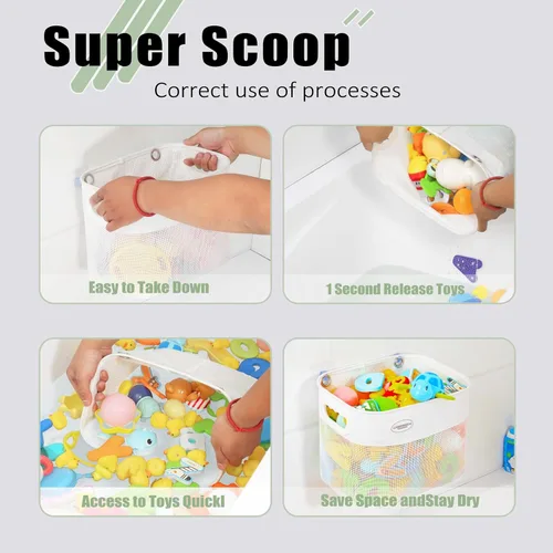Miniatura 4 de Ligereza Quick Scoop Almacenamiento de juguetes de baño de malla para bebé, capacidad 2x y gran apertura, organizador de juguetes de baño para bebé