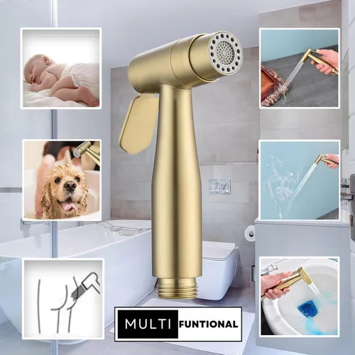 Miniatura 6 de Pulverizador de bidé de acero inoxidable para inodoro, acabado dorado con modos de chorro y rociado suave, rociador de mano para pañales de tela