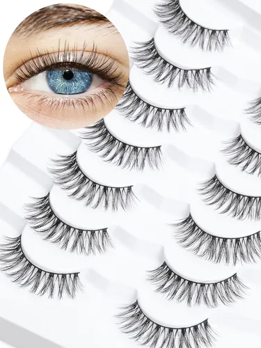 Miniatura 12 de Pestañas postizas naturales de ojo de gato, pestañas falsas Wispy de 14 mm, aspecto natural, banda delgada de 0.1 mm, pestañas postizas de tira 3D