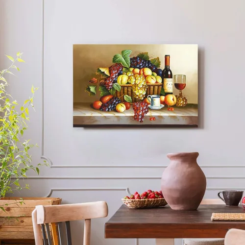 Miniatura 5 de Arte de pared con imagen de vino de uva: pintura al óleo de frutas vintage, impresión contemporánea en lienzo de comida contemporánea, obra de arte