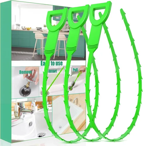 Serpiente Destapacaños para Cabello - Paquete de 3 Herramientas Destapacaños Tipo Serpiente para Ducha y Fregadero con Empaque Exquisito (Verde)
