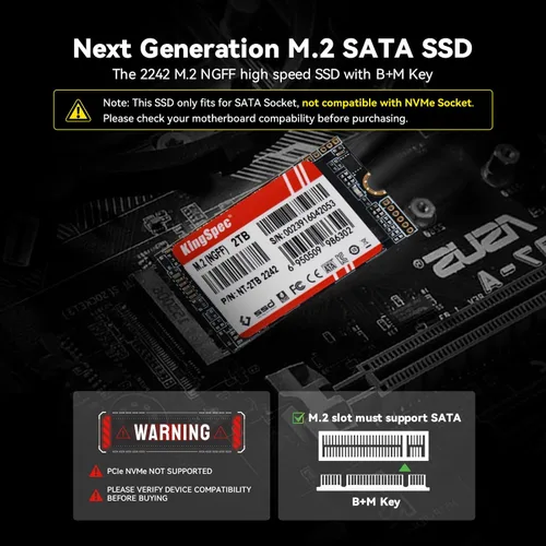 Miniatura 2 de KingSpec NT Series M.2 2242 SSD SATA de 128 GB - No compatible con NVMe Socket, unidad interna de estado sólido Sata 3 de 6 Gb/s, para Ultrabook