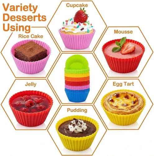 Miniatura 9 de RAINFLOW Paquete de 36 tazas de silicona para hornear cupcakes, reutilizables y antiadherentes, mini moldes de silicona para muffins, forros