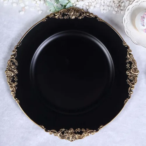 Miniatura 24 de Efavormart - Paquete de 6 platos barrocos redondos de oro rosa de 13 pulgadas, borde en relieve de hojas, perfecto para decoración de catering