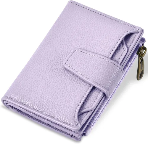 Miniatura 11 de Airkit Cartera para mujer, pequeña cartera de cuero para mujer, plegable, compacta, con bloqueo RFID, tarjetero de crédito, mini bolso de viaje