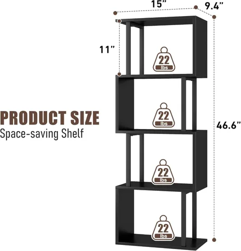 Miniatura 5 de Gadroad - Estantería de 4 niveles, estante geométrico estrecho en forma de S, estanterías de almacenamiento decorativas de madera, estanterías