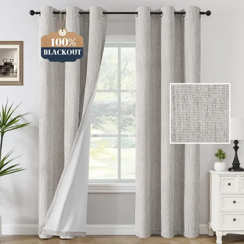 Miniatura 17 de H.VERSAILTEX Cortinas opacas de lino chenilla para dormitorio, térmicamente aisladas, cortinas texturizadas con aspecto de lino con revestimiento