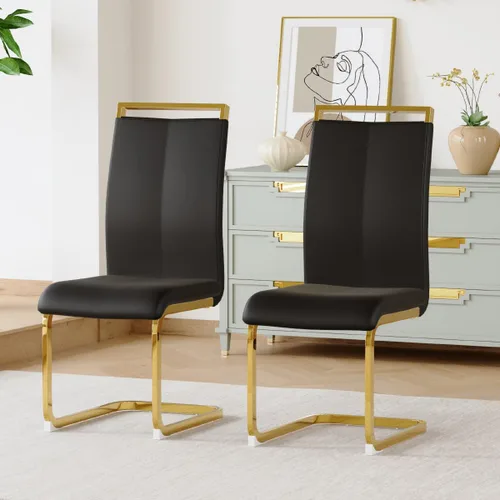 Miniatura 43 de gopop Juego de sillas de comedor, sillas modernas de metal con asiento acolchado de piel sintética, respaldo alto y patas cromadas resistentes, claro