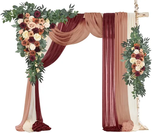 Miniatura 8 de Kit de flores para arco de boda con cortinas (paquete de 4) – 2 guirnaldas artificiales de terracota de lujo con 2 cortinas transparentes