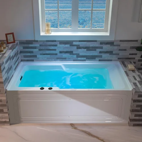 Miniatura 15 de WOODBRIDGE Tina de hidromasaje de 60" en nicho, acrílica, rectangular, con chorros calientes, en color blanco con drenaje izquierdo, desagüe