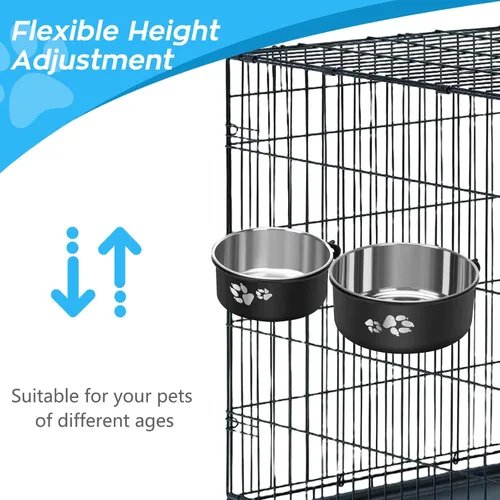 Miniatura 4 de Cuenco de agua para perrera, caja de acero inoxidable para perros, tazón de agua sin derrames, paquete de 2 cuencos colgantes para jaula de perrera