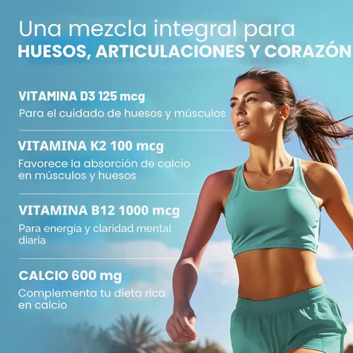 Miniatura 4 de Suplementos de calcio 4 en 1 para mujeres y hombres - Suplemento de calcio con vitamina D3 K2 5000 UI, 601 mg por porción - Sin gluten, apto