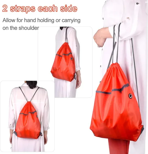 Miniatura 5 de KUUQA Bolsas de mochila con cordón a granel con bolsillo con cremallera y agujero para auriculares, Rojo -, Viajar