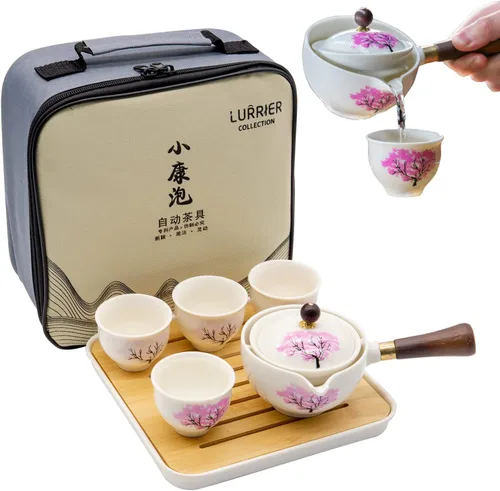 Miniatura 12 de LURRIER Juego de té chino de porcelana Gongfu, juego de tetera portátil con rotación de 360 grados, tetera y infusor, juego todo en uno portátil
