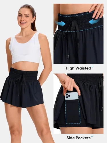 Miniatura 4 de Blaosn Pantalones cortos deportivos fluidos para mujer, entrenamiento, correr, gimnasio, yoga, falda pantalón de cintura alta, falda de sudor, ropa