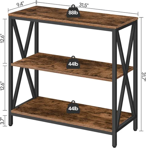 Miniatura 3 de MAHANCRIS Mesa de sofá de 31.5 pulgadas, mesa consola industrial, mesa de entrada de 3 niveles, mesa de sofá estrecha con estantes de Marrón rústico