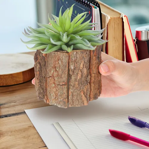 Miniatura 5 de Housoutil Jarrón de madera para centros de mesa, paquete de 3 macetas rústicas de tocón de árbol, cubo de flores de corteza de madera para bodas
