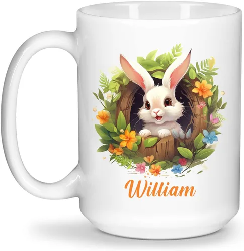 Miniatura 20 de Taza de viaje de cerámica personalizada de conejo, taza con nombre personalizado para los amantes de los conejos, taza de té con nombre temático