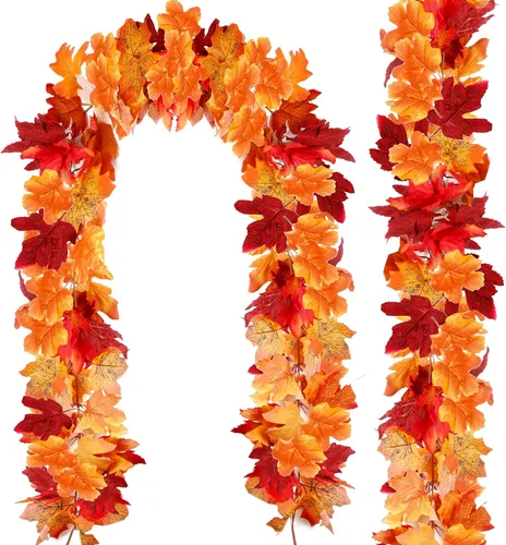 Guirnalda artificial de otoño con hojas de arce, guirnalda de vid colgante, hojas de otoño, guirnalda de follaje de otoño, decoración de Acción de