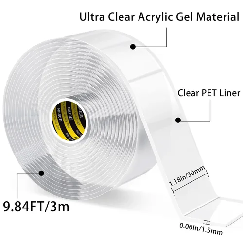 Miniatura 2 de Cinta de doble cara resistente, cinta de montaje transparente, tiras adhesivas fuertes, cinta transparente reutilizable para decoración del hogar