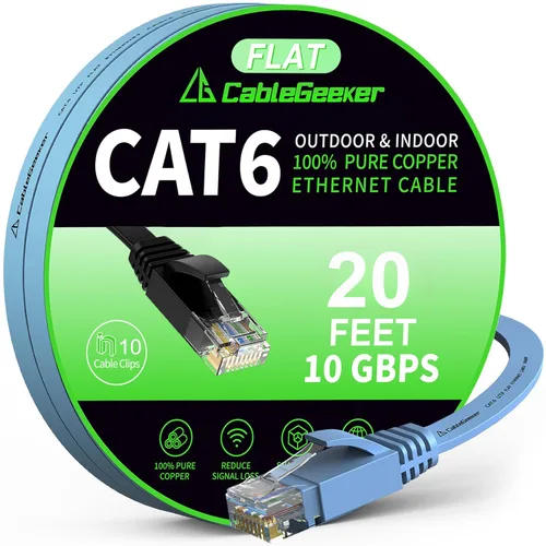 Miniatura 50 de Cable Ethernet Cat 6 de 100 pies, para interiores y exteriores, red de Internet de alta velocidad de 10 Gbps, cable de conexión Ethernet plano