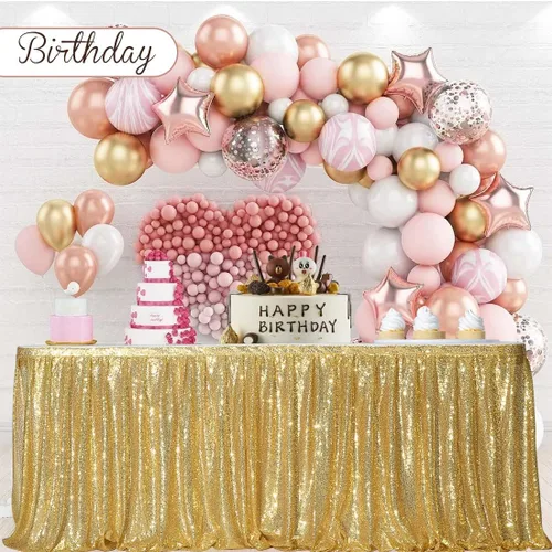 Miniatura 9 de PartyDelight Falda de mesa de lentejuelas doradas de 4 pies para mesa redonda/rectangular/cuadrada para fiesta de cumpleaños, boda, Navidad