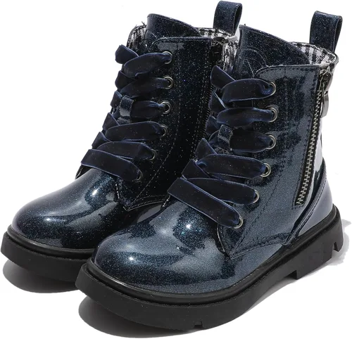 Miniatura 7 de DADAWEN Botas de tobillo con purpurina para niños y niñas, zapatos de combate impermeables con cremallera lateral para niños pequeños, niños grandes